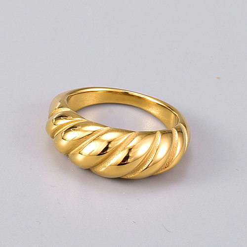 Simple Twisted Gold Titanium Steel Ring