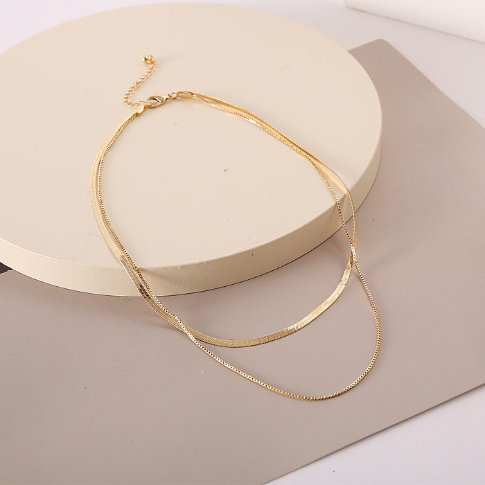 Retro-Halsketten aus einfarbigem Eisen mit Kupferbeschichtung, vergoldet, mehrlagig
