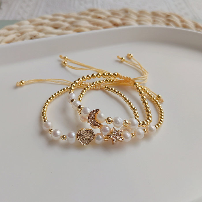 Fashion Moon Heart Shape Pearl Copper Knitting Bracelets 1 Piece