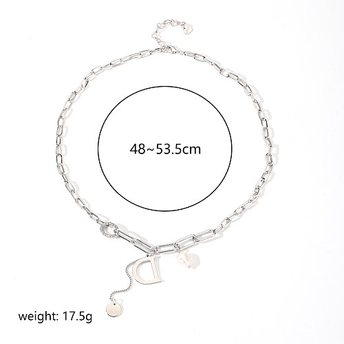 Vintage Style Simple Style Letter Freshwater Pearl Copper Silver Plated Zircon Necklace In Bulk