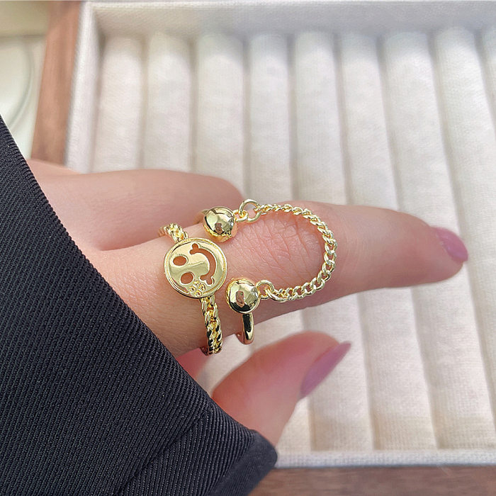 Simple Style Classic Style Smiley Face Chains Print Twist Brass Plating Inlay Zircon Gold Plated Open Rings