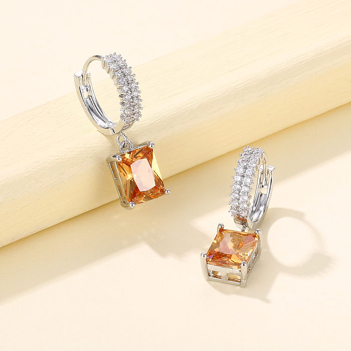 1 Pair Elegant Square Plating Inlay Copper Zircon Silver Plated Drop Earrings