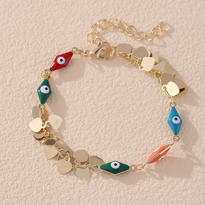Bracelets de placage en émail de cuivre de fleur de forme de coeur d'oeil du diable de Style Simple décontracté