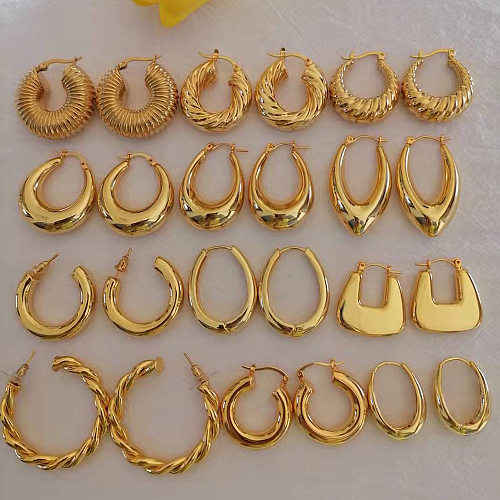 1 Pair Retro Simple Style U Shape Stripe Twist Plating Copper 18K Gold Plated Earrings