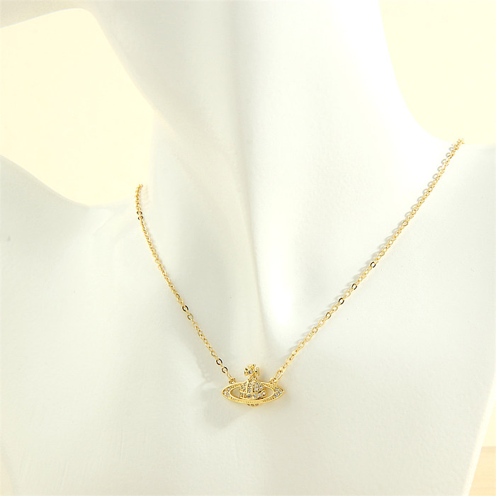 IG Style Simple Style Universe Copper 18K Gold Plated Zircon Pendant Necklace In Bulk