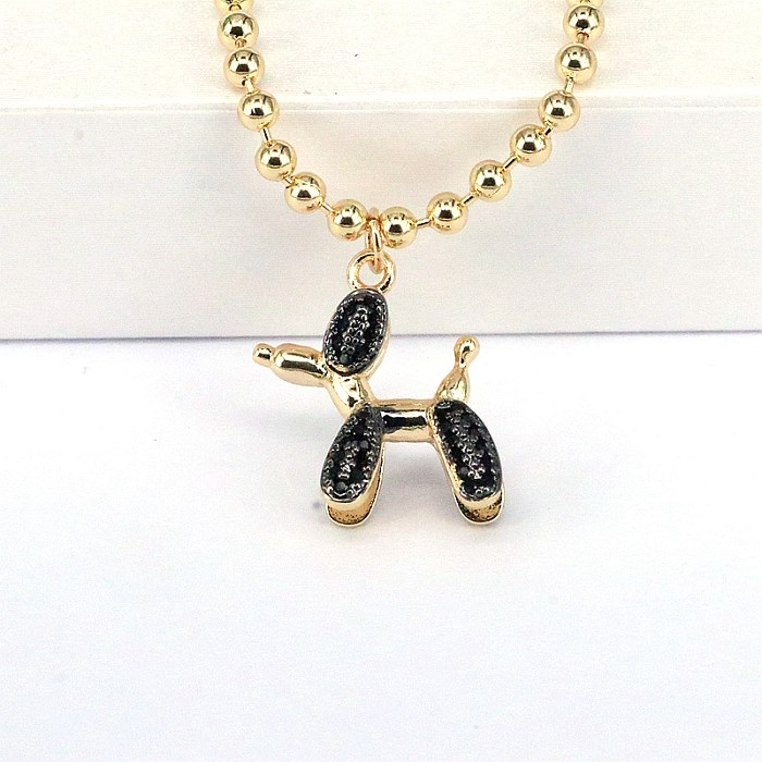 Cute Streetwear Dog Copper Gold Plated Zircon Pendant Necklace In Bulk