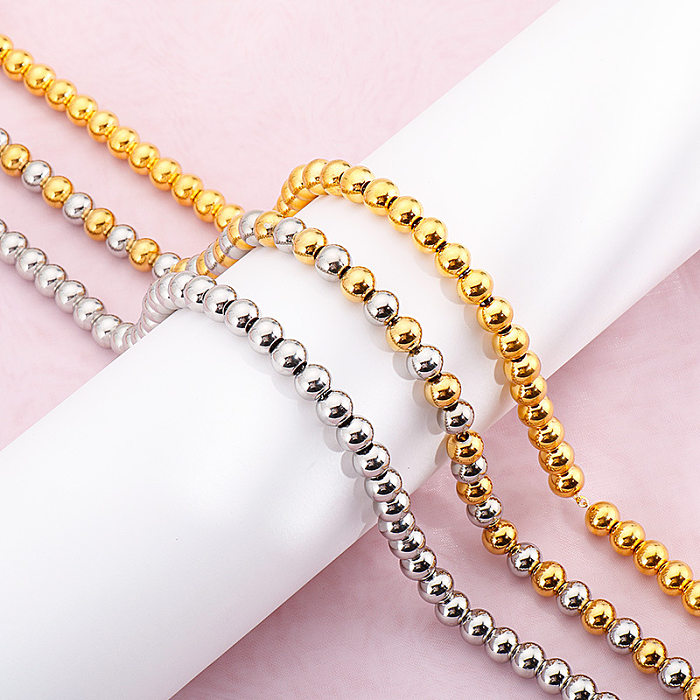 Ensemble de bracelets et colliers en titane et acier, petites perles rondes de Style coréen, vente en gros de bijoux