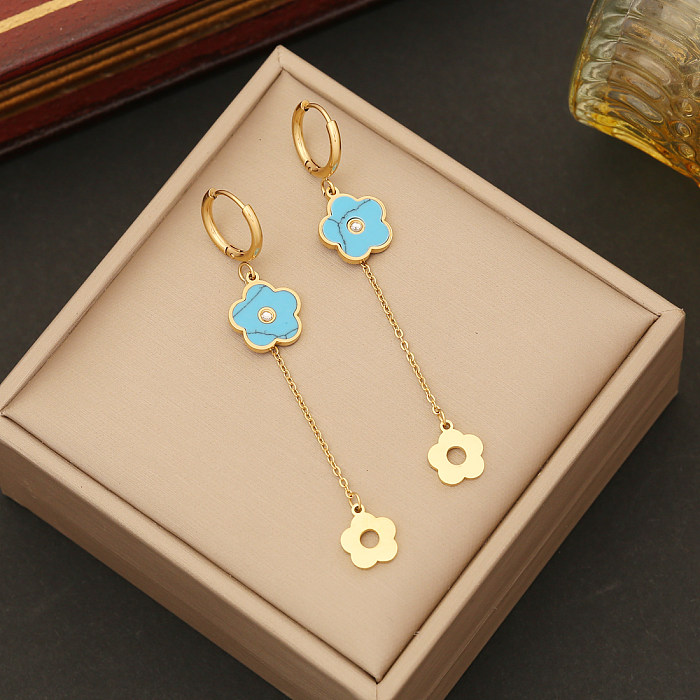 IG Style Style classique fleur placage en acier inoxydable incrustation Turquoise Bracelets boucles d'oreilles collier