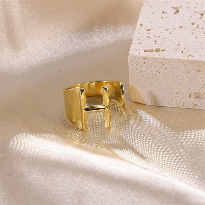 Hip-Hop Punk Cool Style Letter Stainless Steel Plating 18K Gold Plated Wide Band Rings