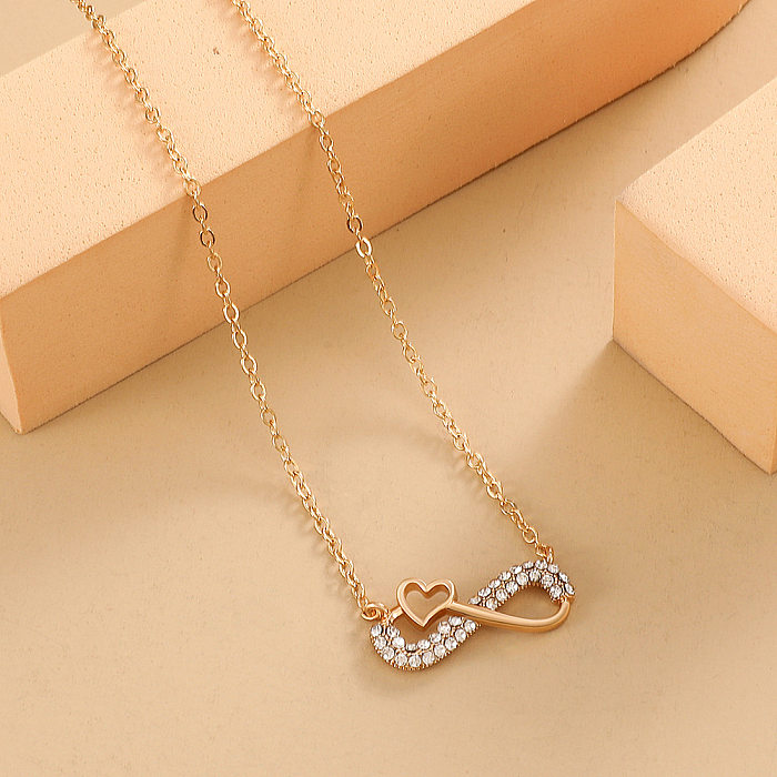 Fashion Number Bow Knot Copper Pendant Necklace Inlay Rhinestones Copper Necklaces