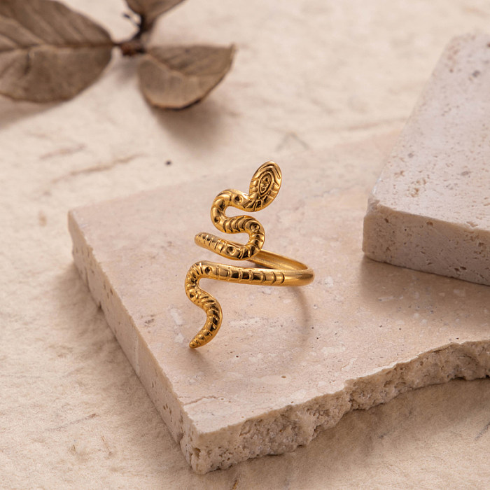 Simple Style Streetwear Leaf Solid Color Snake Stainless Steel Plating 18K Gold Plated Open Ring