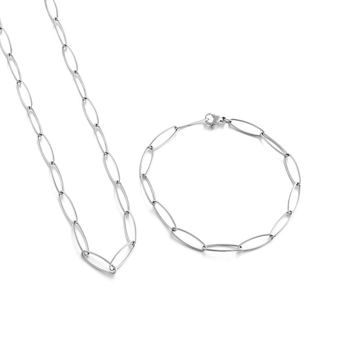 Conjunto de pulseira de corrente de clavícula oval de titânio simples joias por atacado