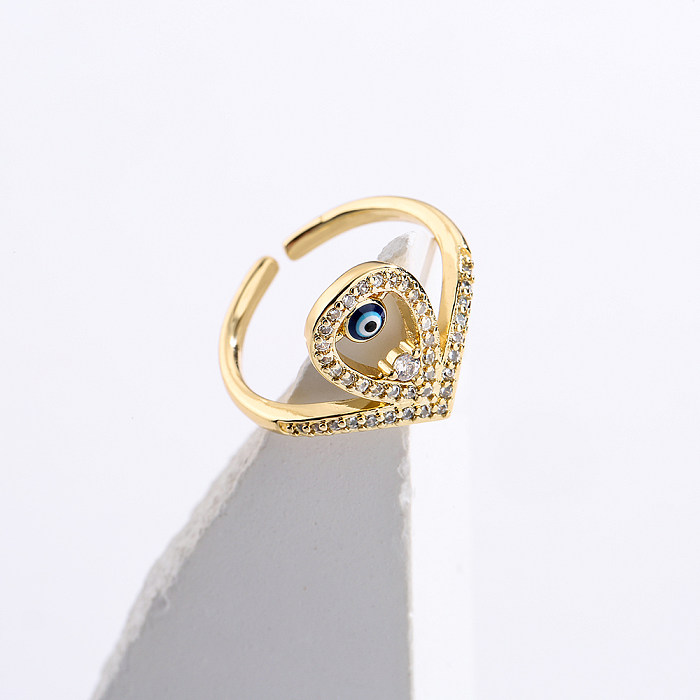 Fashion Copper Plating 18K Gold Zircon Dripping Devil's Eye Geometric Open Ring Female New