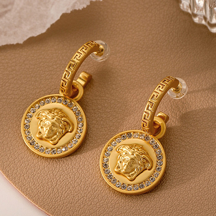 1 Pair Retro Portrait Copper Plating Inlay Artificial Diamond Earrings