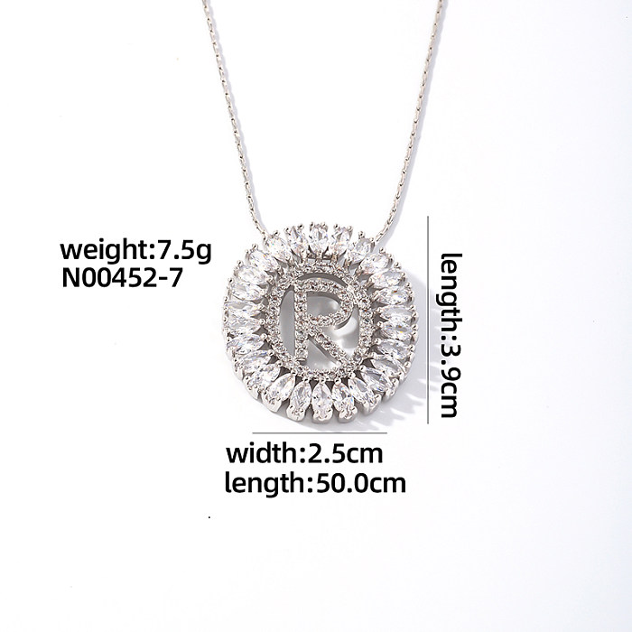 Casual Simple Style Shiny Letter Oval Water Droplets Stainless Steel Copper Plating Inlay Zircon White Gold Plated Pendant Necklace