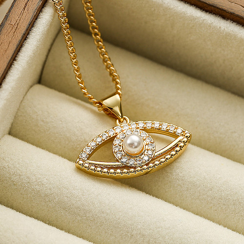 Simple Style Commute Devil'S Eye Copper Plating Inlay Zircon 18K Gold Plated Pendant Necklace