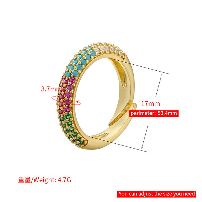 أزياء بسيطة مايكرو مطعمة متعدد الألوان الزركون قابل للتعديل النحاس خاتم المجوهرات بالجملة