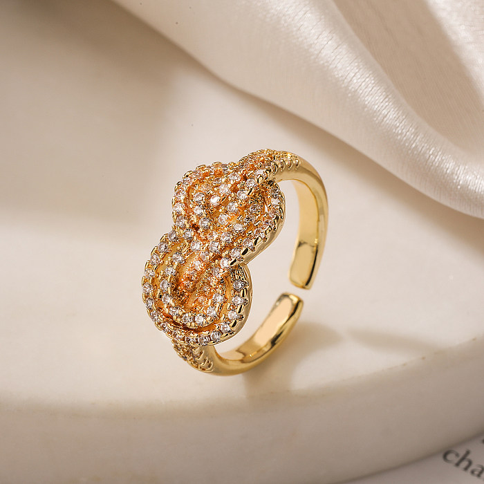 Streetwear comute infinito cobre chapeamento embutimento zircão 18K anéis abertos banhados a ouro