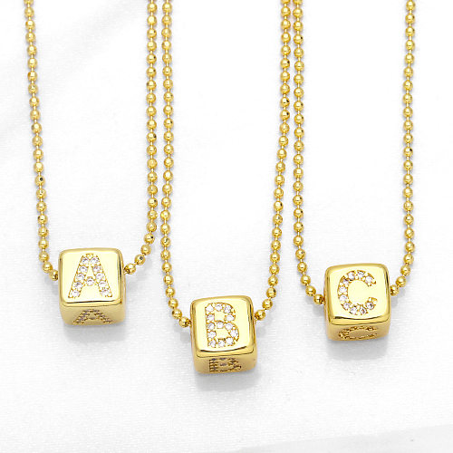 Creative Square Letter Pendant With Zircon Dice Copper Necklace