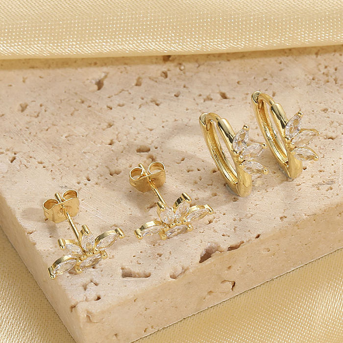 Boucles d'oreilles en cuivre plaqué or 1 carats, 14 paire, queue de poisson, incrustation asymétrique en Zircon