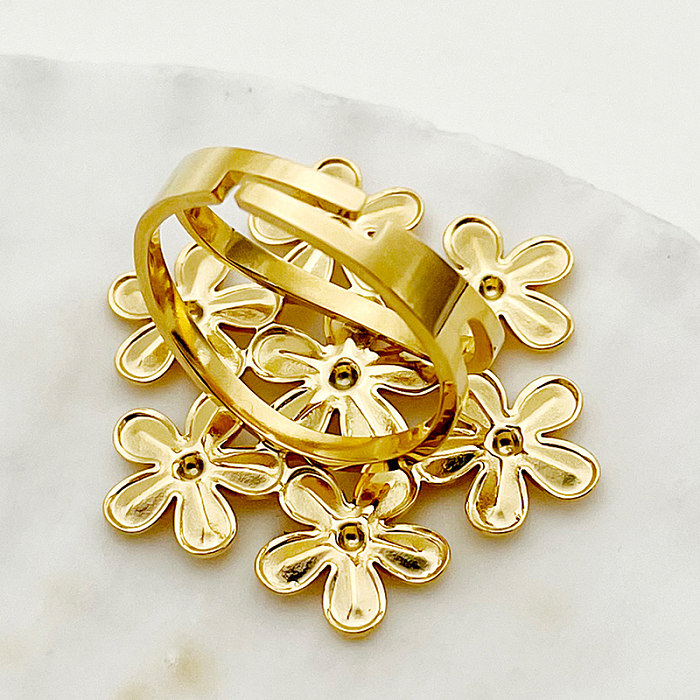 Elegante süße Blumen-Edelstahlbeschichtung, vergoldete offene Ringe