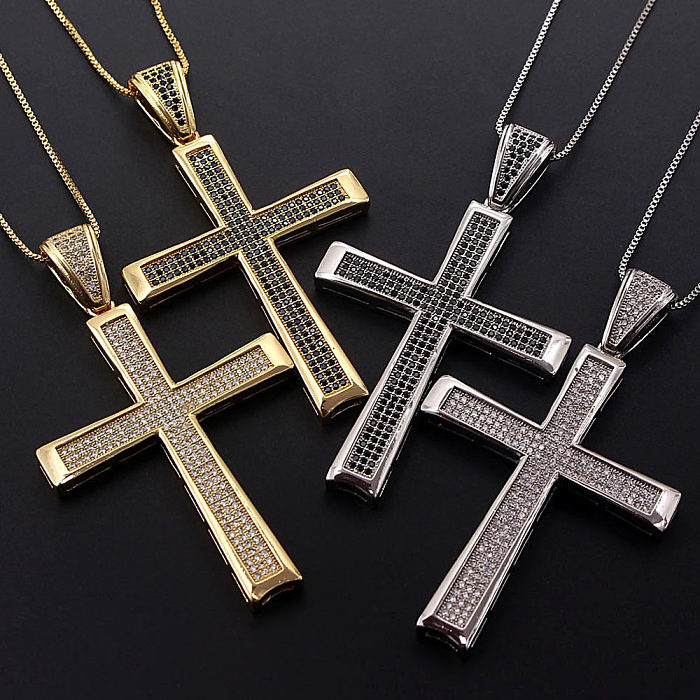 Copper Fashion Cross Necklace  (Alloy-plated White Zirconium)  Fine Jewelry NHBP0385-Alloy-plated-white-zirconium