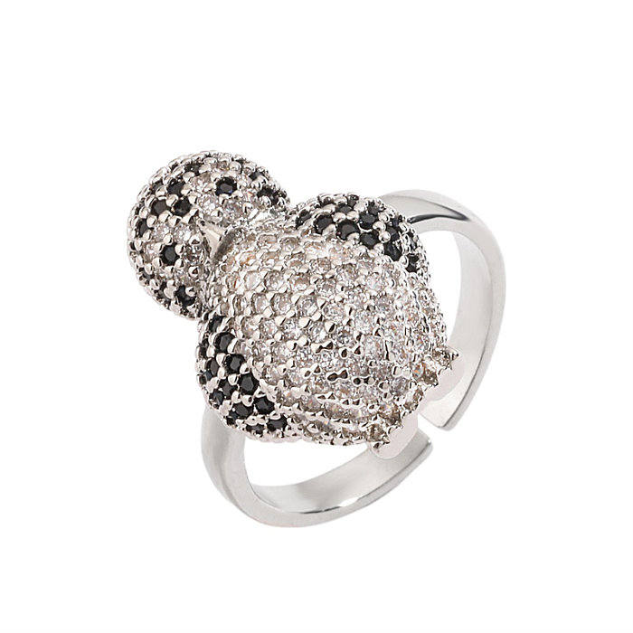 Luxuriöse offene Ringe mit Pinguin-Tier-Bär-Verkupferung, Inlay, Zirkon und vergoldet