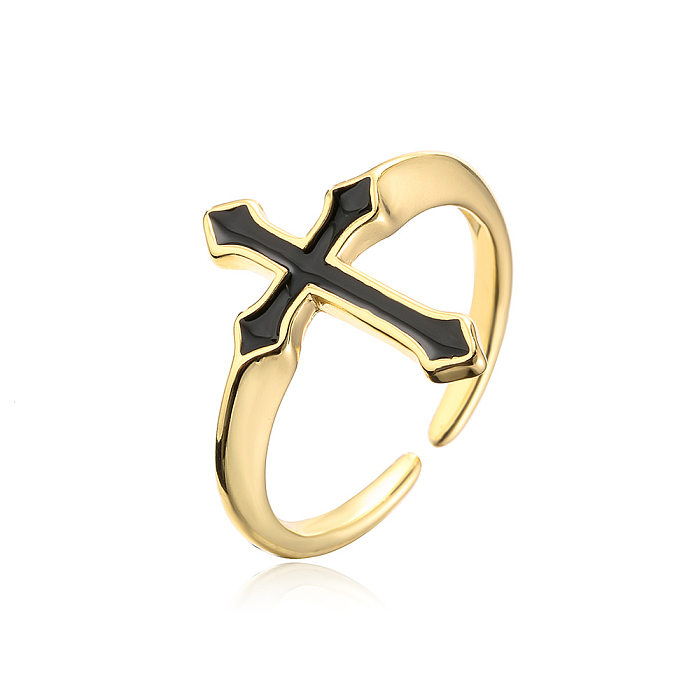 New Copper-plated 18K Gold Micro-set Zircon Cross Opening Adjustable Ring