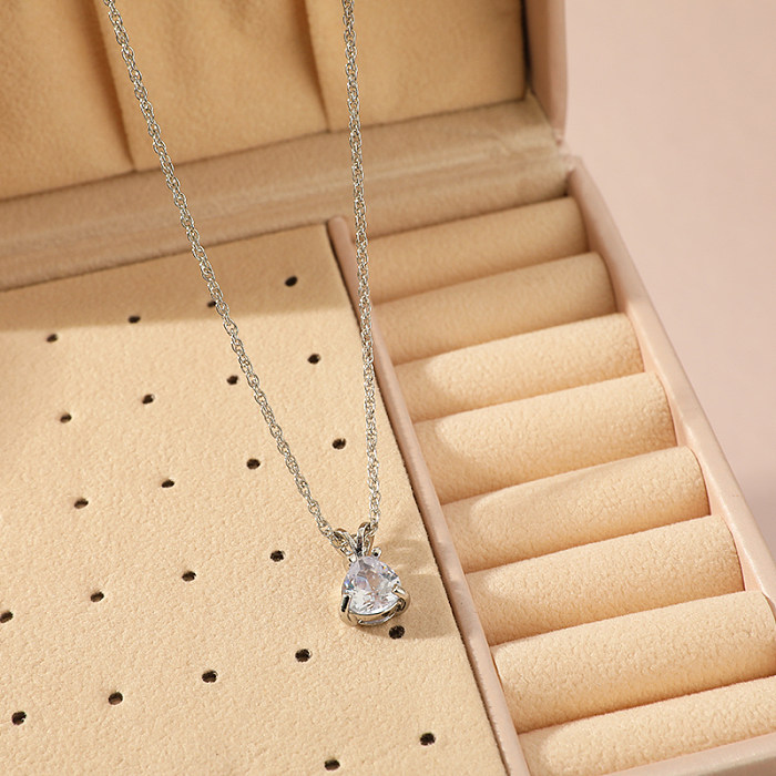 Modern Style Solid Color Iron Copper Plating Inlay Zircon White Gold Plated Pendant Necklace