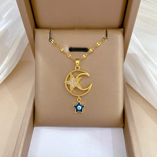 Fashion Star Moon Stainless Steel Copper Plating Zircon Pendant Necklace