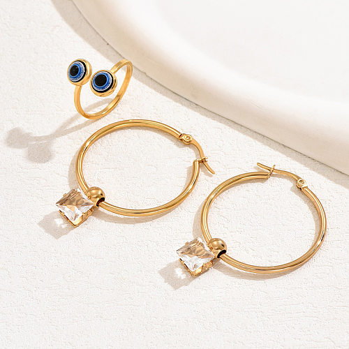 المألوف الذهبي الفولاذ المقاوم للصدأ موجزة الزركون مزاجه المرأة خاتم الأذن مجموعة مجوهرات نسائية