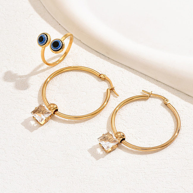 المألوف الذهبي الفولاذ المقاوم للصدأ موجزة الزركون مزاجه المرأة خاتم الأذن مجموعة مجوهرات نسائية