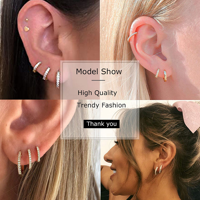 1 Piece Simple Style Geometric Copper Inlay Zircon Hoop Earrings