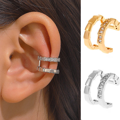 1 pieza Clips de oreja de diamante artificial con incrustaciones de cobre en forma de C a la moda