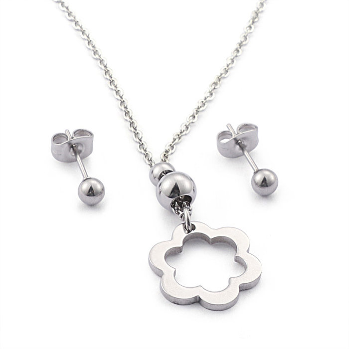 Korean Style Simple Hollow Small Flower Necklace Set Wholesale