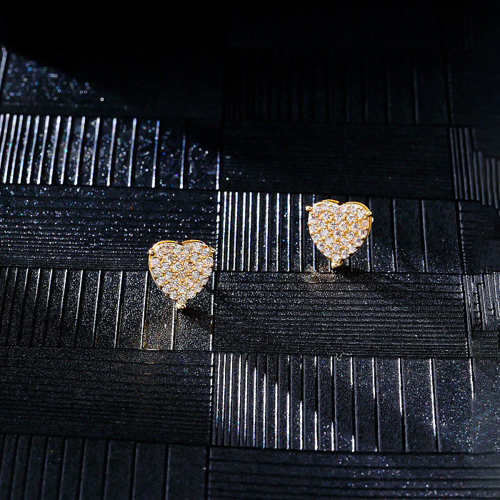 1 par de brincos de orelha de zircônia de cobre brilhante em forma de coração brilhante estilo hip-hop