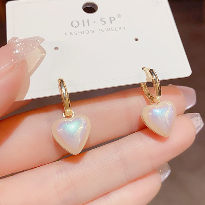 1 Pair Sweet Heart Shape Copper Plating Inlay Artificial Pearls Drop Earrings