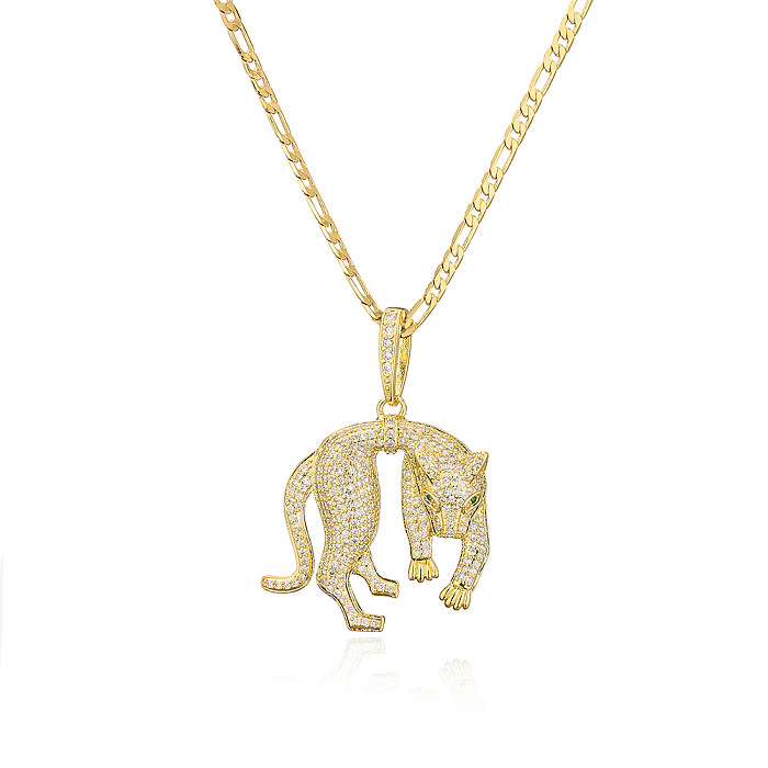 Fashion Animal Leopard Copper Gold Plated Zircon Pendant Necklace 1 Piece