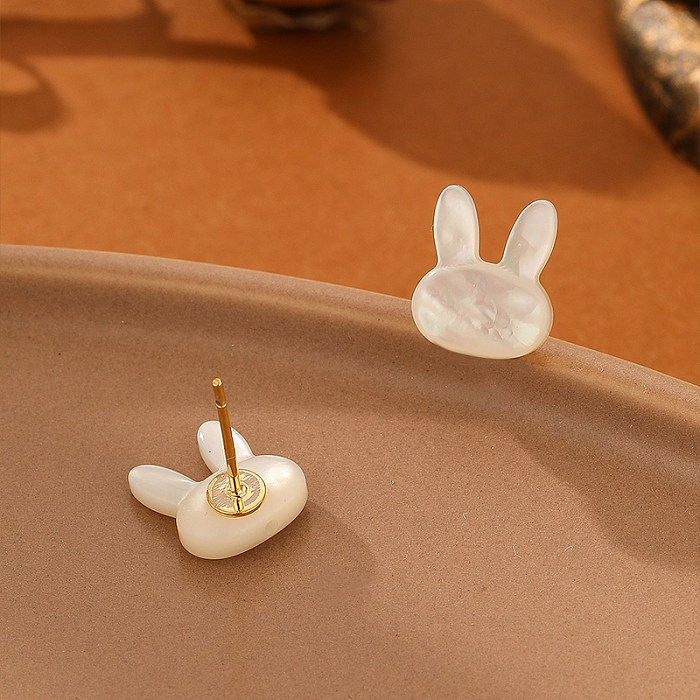 1 Pair Vacation Rabbit Inlay Copper Shell Ear Studs