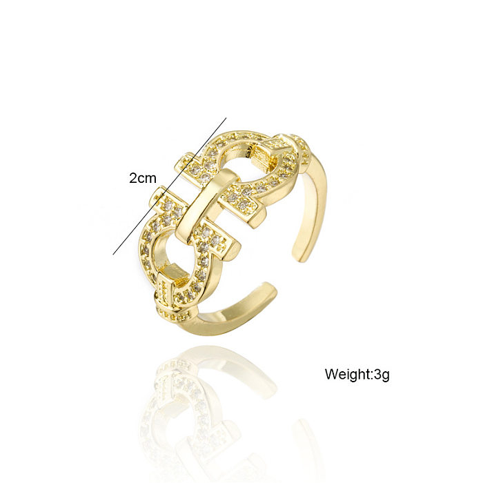 Venda quente transfronteiriça anel geométrico irregular abertura design 18k real chapeamento de ouro cobre micro incrustado ornamento anel feminino