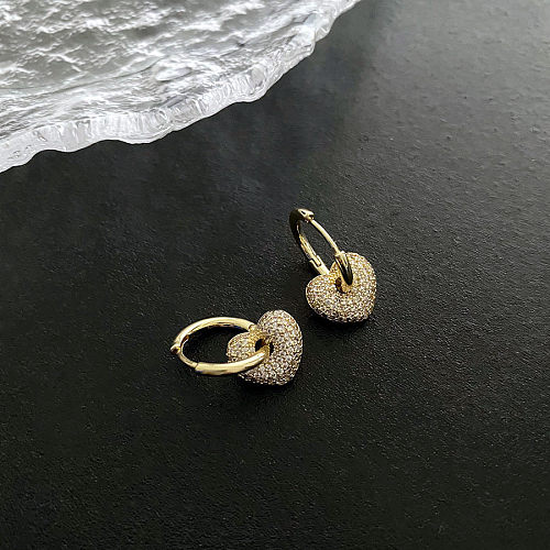Boucles d'oreilles pendantes en forme de cœur avec incrustation de cuivre et de Zircon, 1 paire