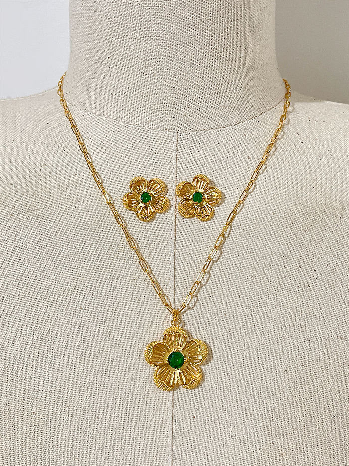Elegante Blumen-Kupferbeschichtung mit Zirkon-Ohrring-Halskette
