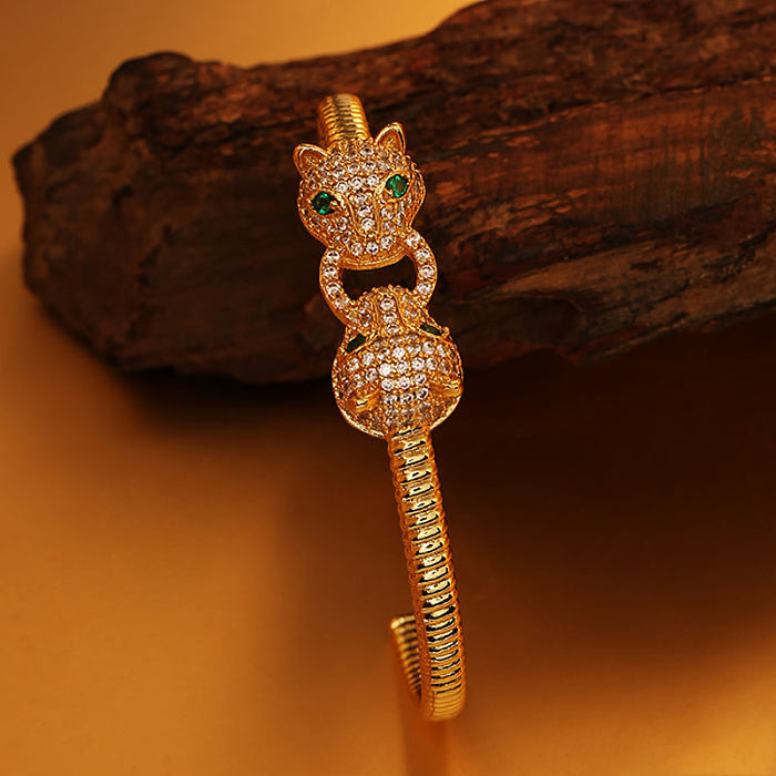 Bracelet en Zircon avec incrustation de cuivre à tête de léopard à la mode