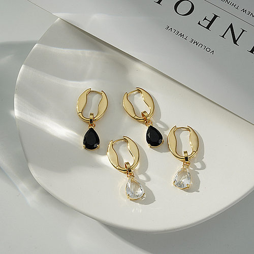 1 Pair Elegant Square Water Droplets Inlay Copper Zircon Earrings