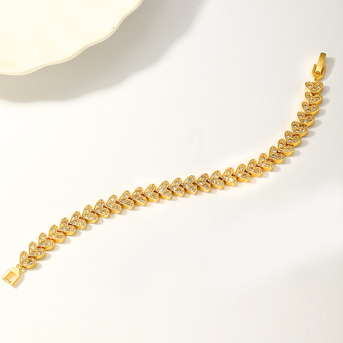Bracelets plaqués or 18 carats avec incrustation de cuivre en forme de cœur brillant