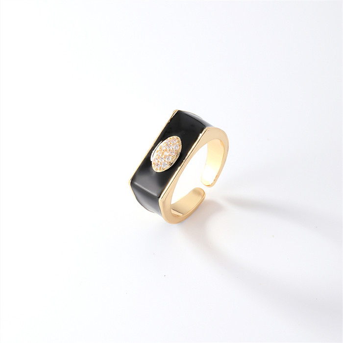 Simple Style Streetwear Geometric Oval Copper Inlay Zircon Open Rings