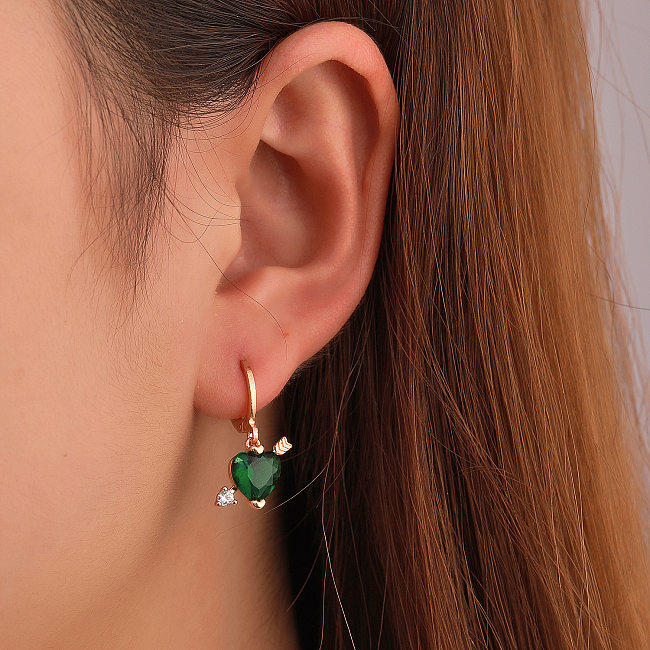 Fashion Vintage Heart Inlaid Zircon Arrow Copper Earrings Wholesale jewelry