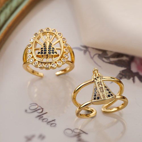 Simple Style Commute Human Copper Plating Inlay Zircon 18K Gold Plated Open Rings