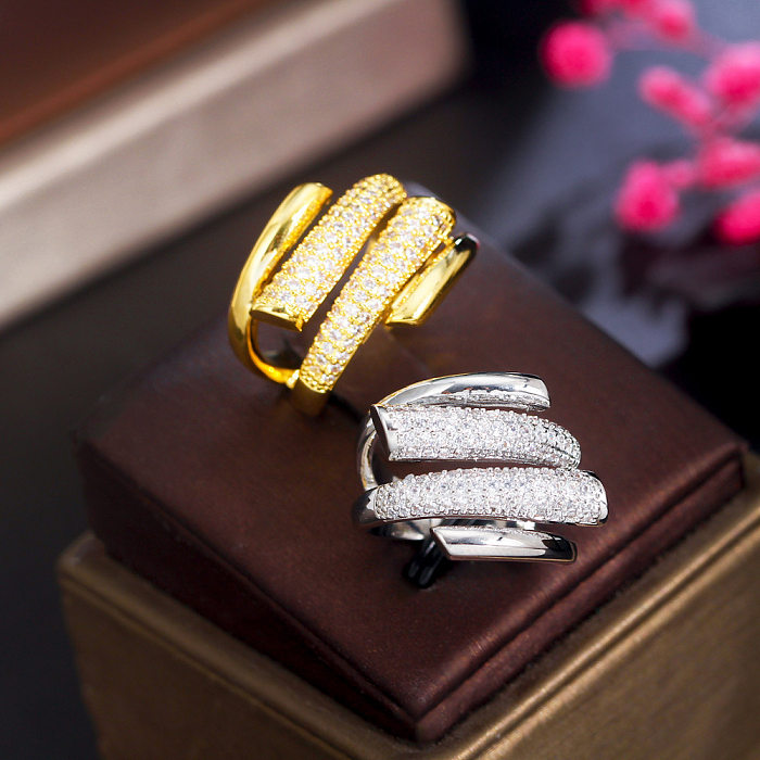 IG Style Lady هندسية طلاء النحاس ترصيع الأحجار الكريمة الاصطناعية 14K مطلية بالذهب الأبيض مطلية بالذهب خواتم مطلية بالروديوم