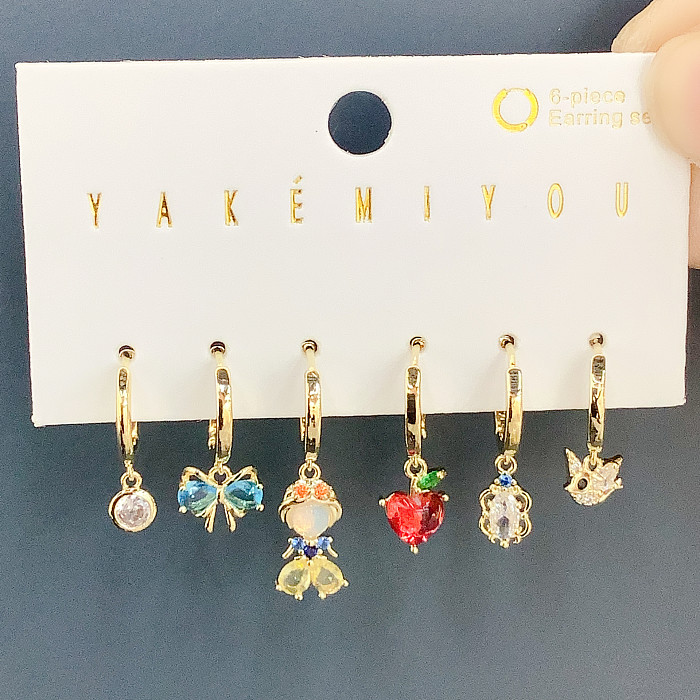 Pendientes colgantes de circonio chapados en oro lindo de cobre 14K de sirena de dibujos animados a granel